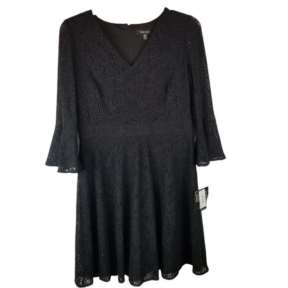 NWT. NINE WEST BLACK LACEY DRESS. SIZE 12 - Picture 1 of 16